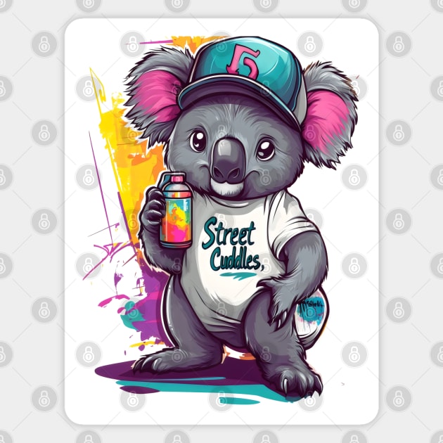 Street Cuddles Graffiti Koala Bear - Cute Little Bear Art with Spray Paint Style Magnet by WarFX Designs